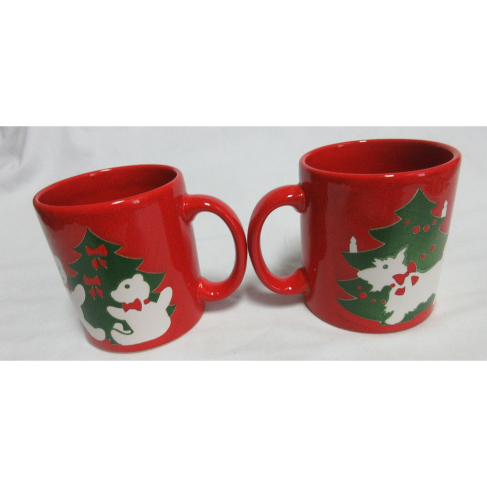 Waechtersbach Red Teddy Bears & Christmas Tree Scotty Dog Coffee Mug W. Germany - Picture 2 of 7